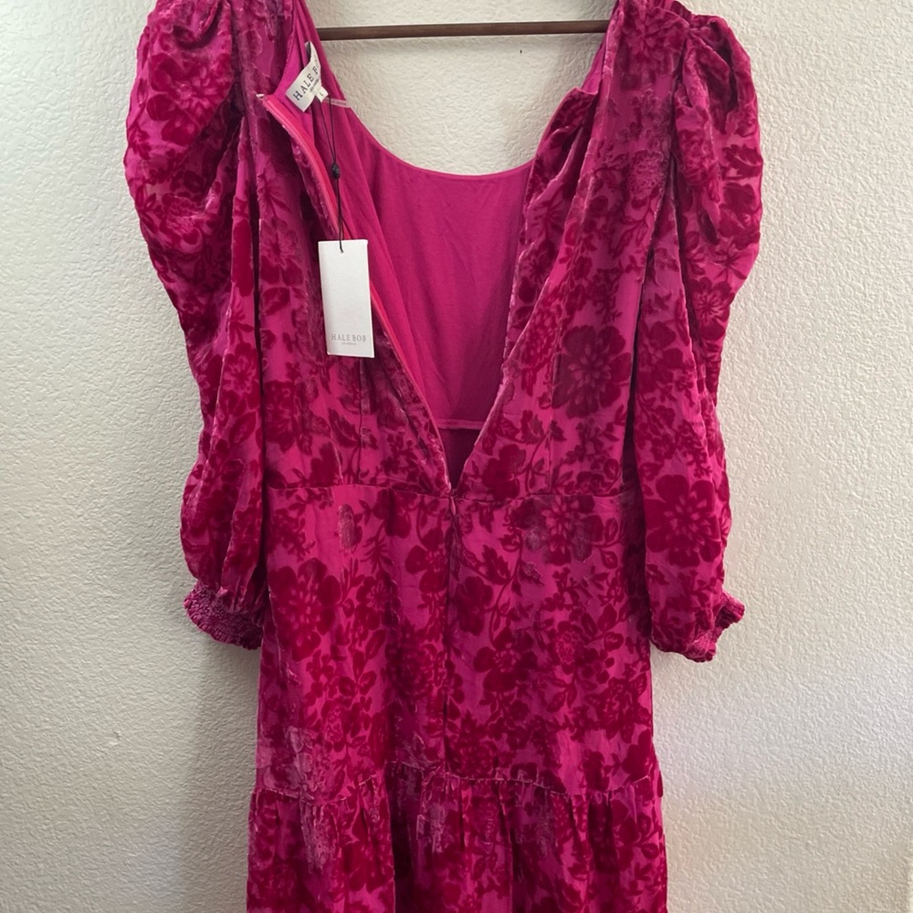 NWT Hale Bob Fuchsia Burnt Velvet Silk Blend Dress whimsical romantic Y2K 60's - Picture 10 of 11